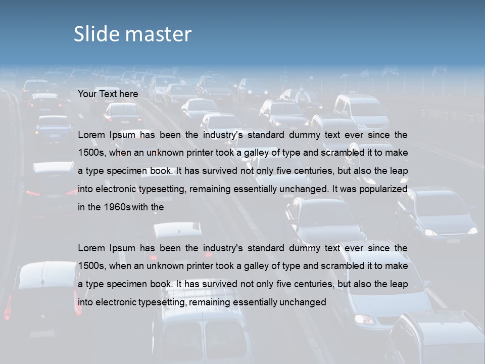 A Highway Filled With Lots Of Traffic Next To A Tall Building PowerPoint Template