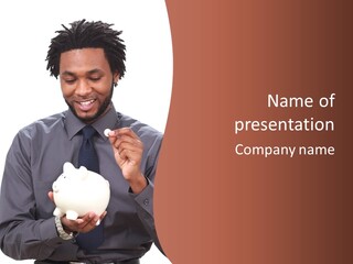 A Man Holding A Piggy Bank In His Hands PowerPoint Template