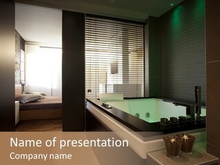 A Bathroom With A Jacuzzi Tub Next To A Window PowerPoint Template