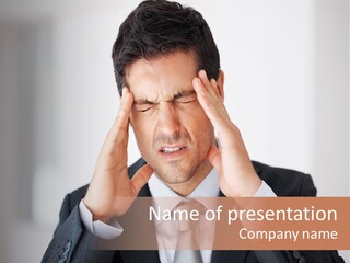 A Man In A Suit Holding His Hands To His Ears PowerPoint Template
