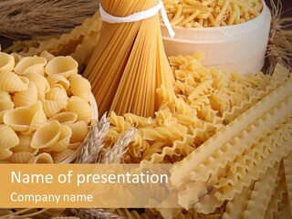 A Bunch Of Different Types Of Pasta On A Table PowerPoint Template