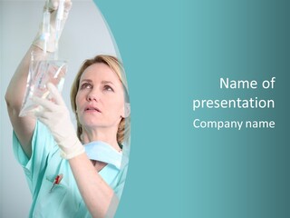 A Woman In A Blue Shirt Is Holding A Plastic Bag PowerPoint Template