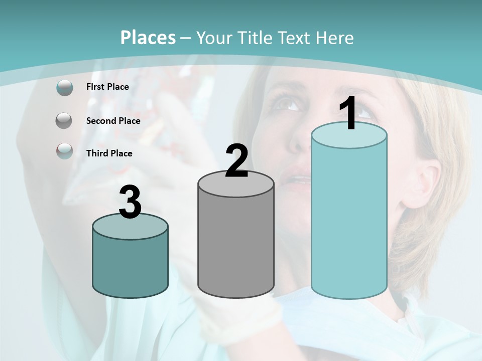 A Woman In A Blue Shirt Is Holding A Plastic Bag PowerPoint Template