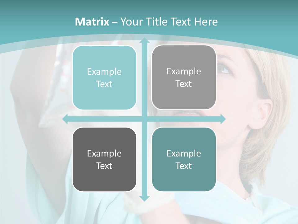 A Woman In A Blue Shirt Is Holding A Plastic Bag PowerPoint Template