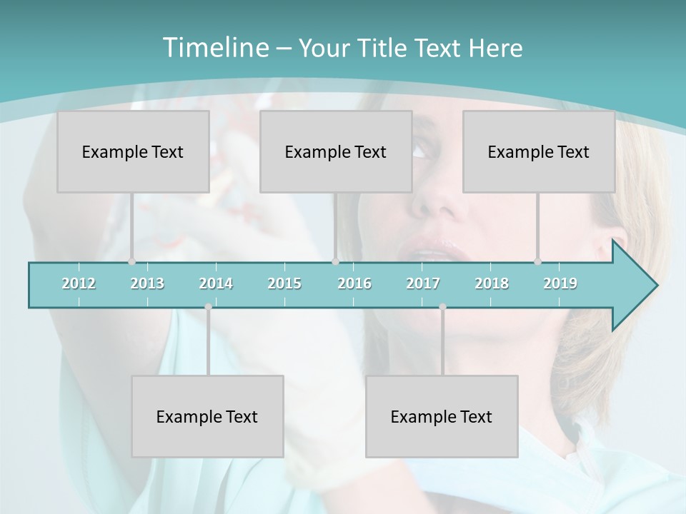 A Woman In A Blue Shirt Is Holding A Plastic Bag PowerPoint Template