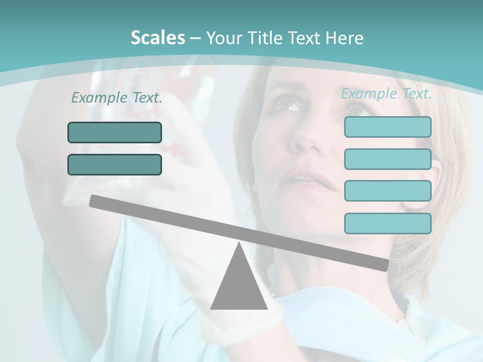 A Woman In A Blue Shirt Is Holding A Plastic Bag PowerPoint Template