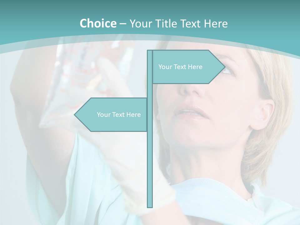 A Woman In A Blue Shirt Is Holding A Plastic Bag PowerPoint Template