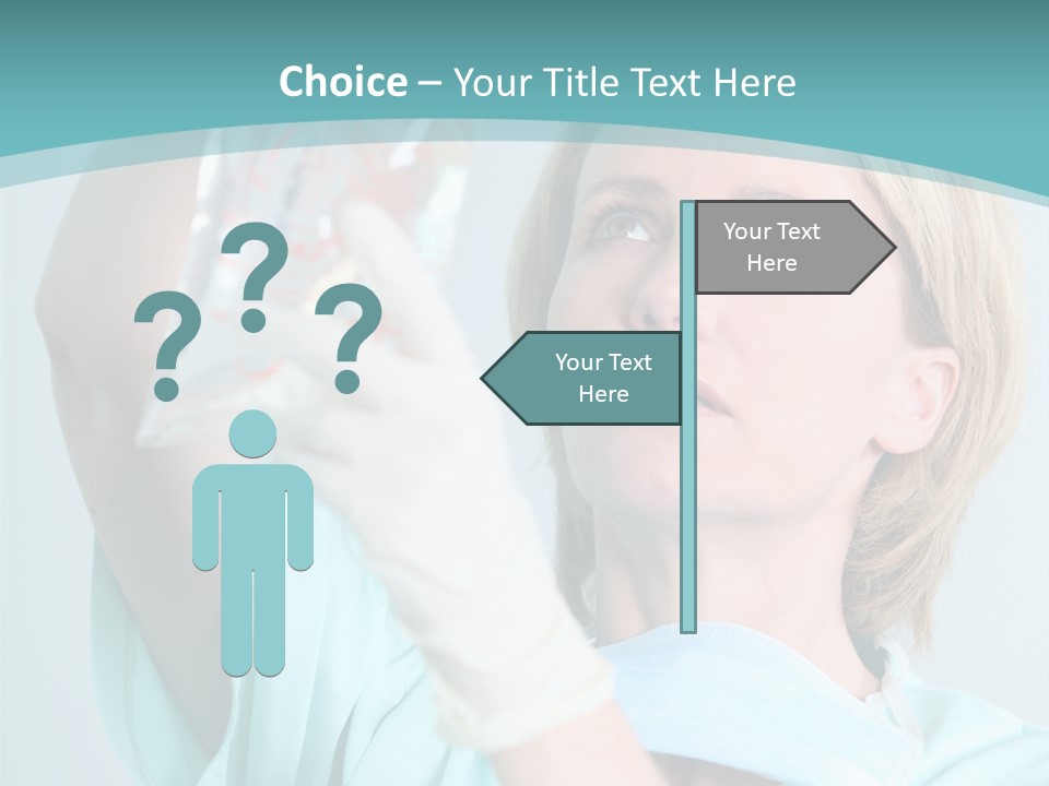 A Woman In A Blue Shirt Is Holding A Plastic Bag PowerPoint Template