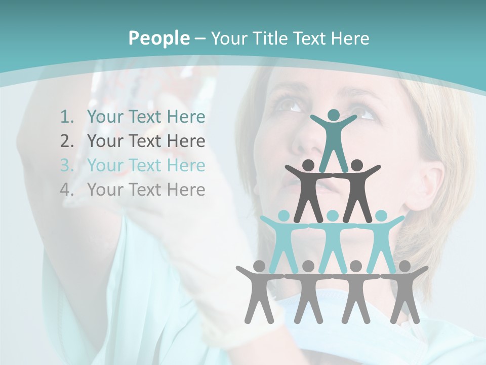 A Woman In A Blue Shirt Is Holding A Plastic Bag PowerPoint Template