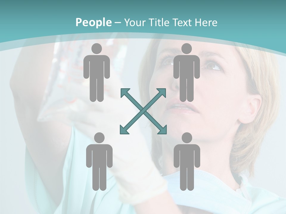 A Woman In A Blue Shirt Is Holding A Plastic Bag PowerPoint Template