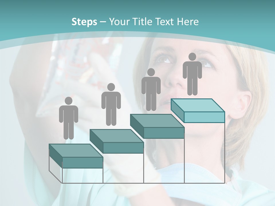 A Woman In A Blue Shirt Is Holding A Plastic Bag PowerPoint Template