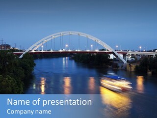 A Boat Traveling Down A River Under A Bridge PowerPoint Template