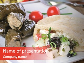 A White Plate Topped With A Burrito Covered In Cheese And Vegetables PowerPoint Template