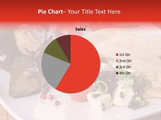 A White Plate Topped With A Burrito Covered In Cheese And Vegetables PowerPoint Template