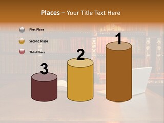 A Laptop Computer Sitting On Top Of A Wooden Desk PowerPoint Template