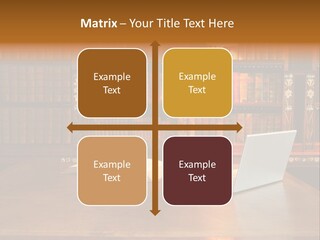 A Laptop Computer Sitting On Top Of A Wooden Desk PowerPoint Template