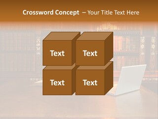 A Laptop Computer Sitting On Top Of A Wooden Desk PowerPoint Template