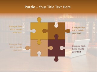 A Laptop Computer Sitting On Top Of A Wooden Desk PowerPoint Template