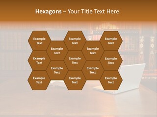 A Laptop Computer Sitting On Top Of A Wooden Desk PowerPoint Template