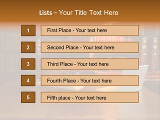 A Laptop Computer Sitting On Top Of A Wooden Desk PowerPoint Template
