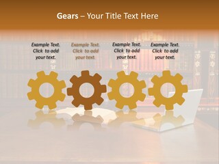 A Laptop Computer Sitting On Top Of A Wooden Desk PowerPoint Template