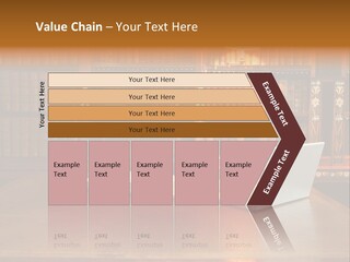A Laptop Computer Sitting On Top Of A Wooden Desk PowerPoint Template