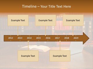 A Laptop Computer Sitting On Top Of A Wooden Desk PowerPoint Template
