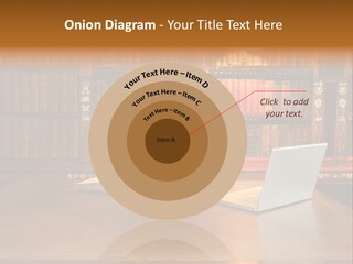 A Laptop Computer Sitting On Top Of A Wooden Desk PowerPoint Template