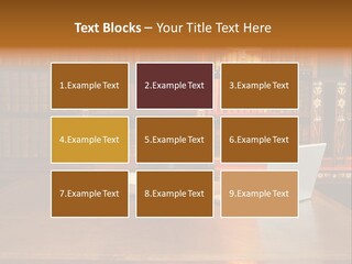 A Laptop Computer Sitting On Top Of A Wooden Desk PowerPoint Template