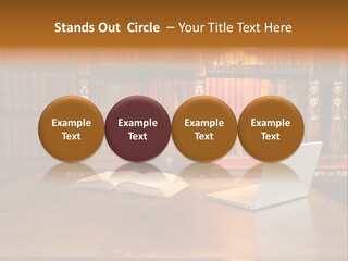 A Laptop Computer Sitting On Top Of A Wooden Desk PowerPoint Template