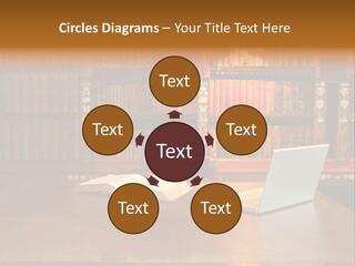 A Laptop Computer Sitting On Top Of A Wooden Desk PowerPoint Template