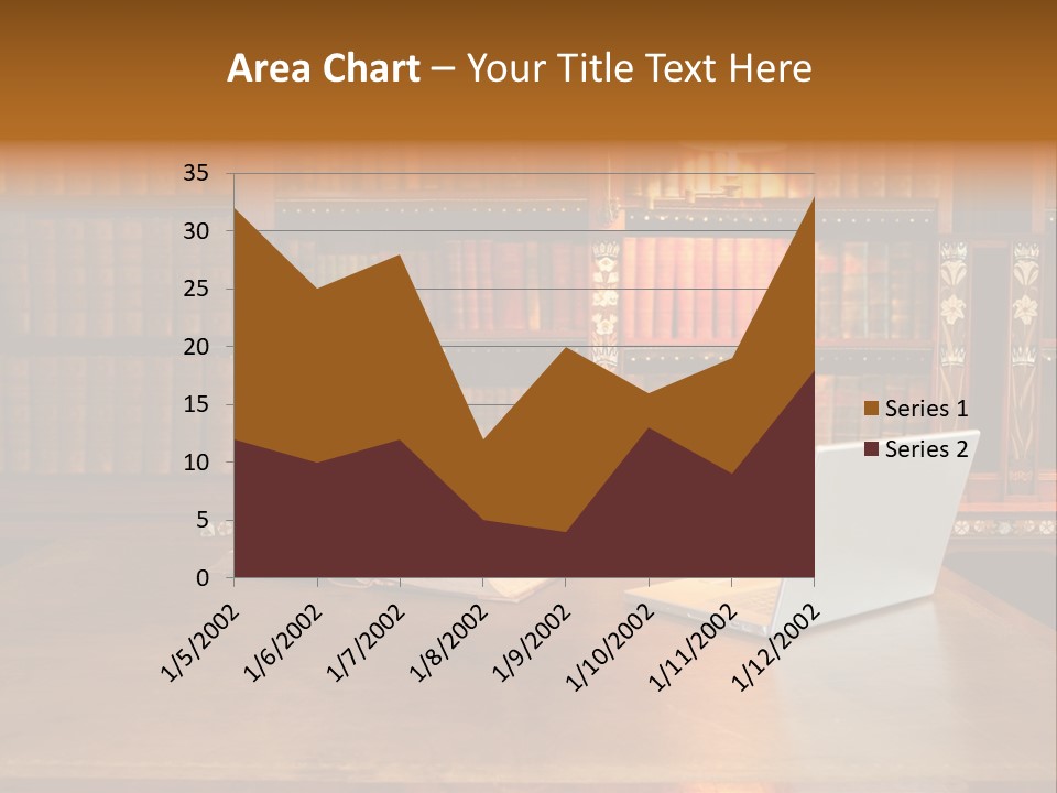 A Laptop Computer Sitting On Top Of A Wooden Desk PowerPoint Template