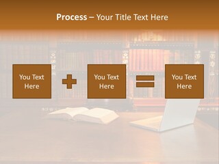 A Laptop Computer Sitting On Top Of A Wooden Desk PowerPoint Template