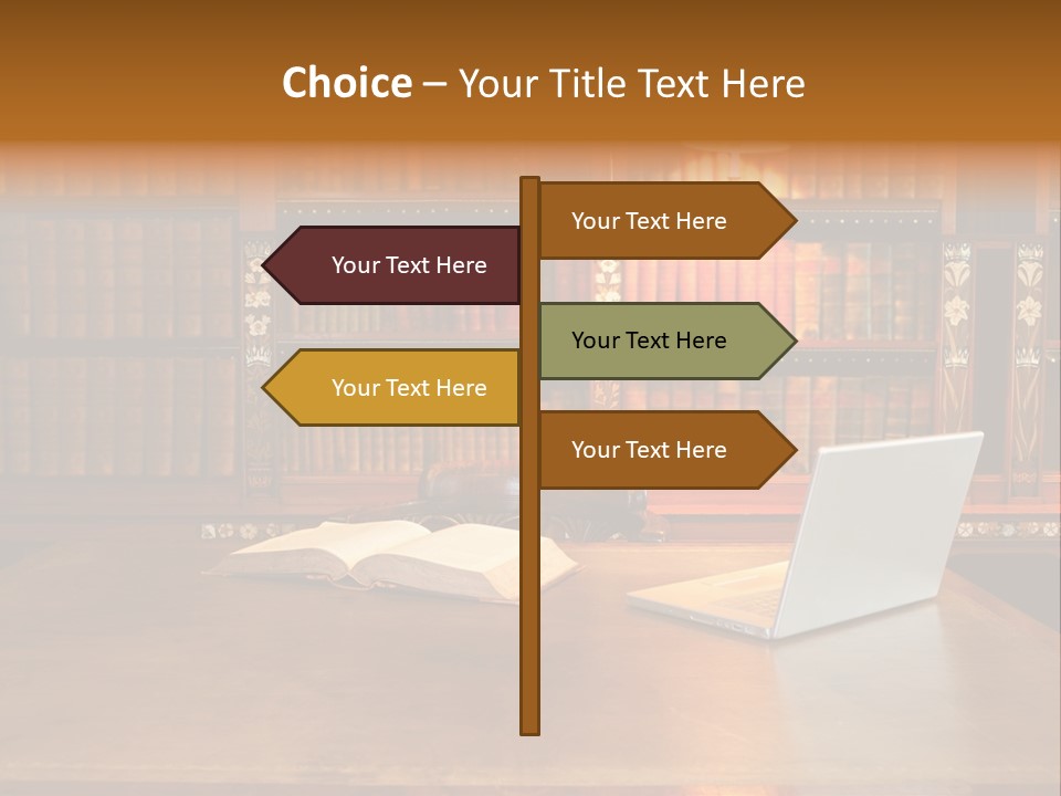 A Laptop Computer Sitting On Top Of A Wooden Desk PowerPoint Template