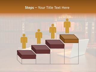 A Laptop Computer Sitting On Top Of A Wooden Desk PowerPoint Template