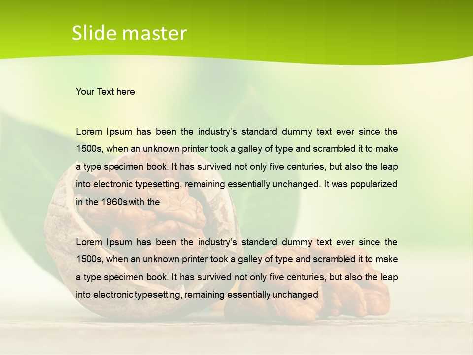 Walnuts And Leaves On A Table With A Green Background PowerPoint Template