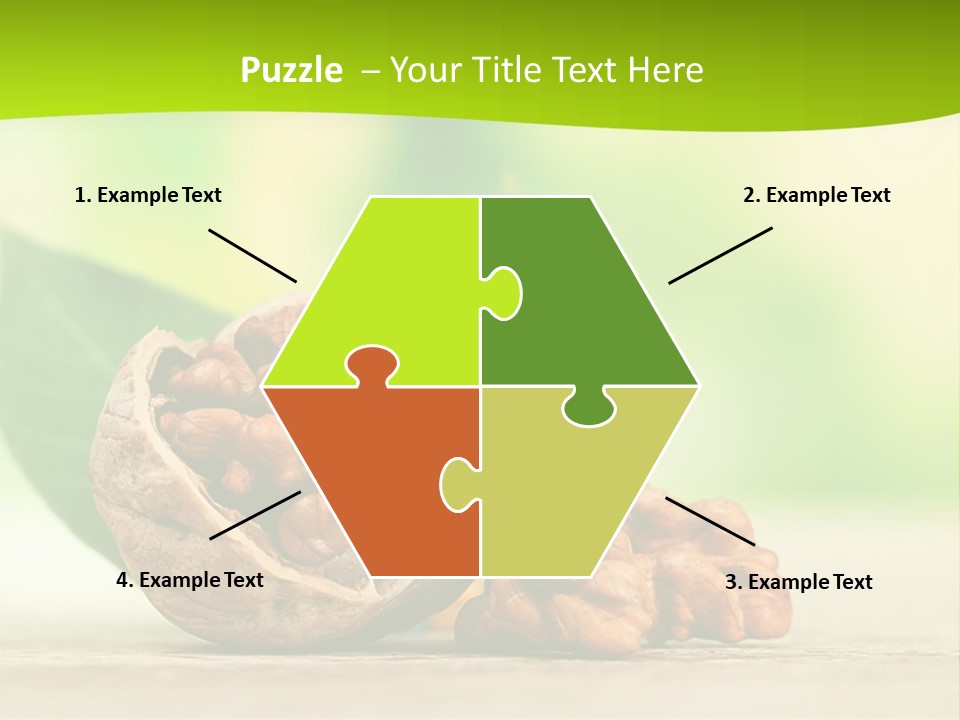 Walnuts And Leaves On A Table With A Green Background PowerPoint Template