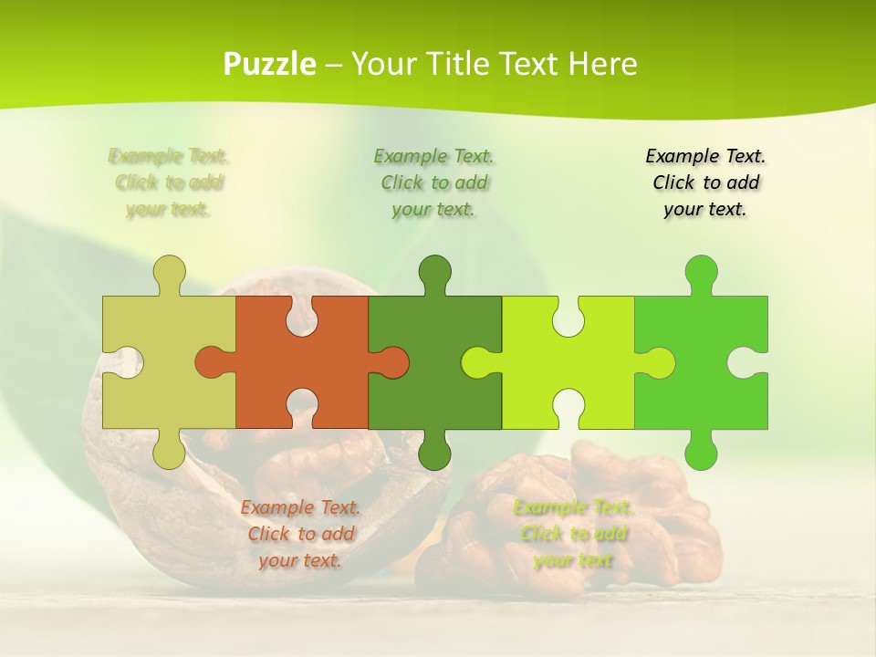 Walnuts And Leaves On A Table With A Green Background PowerPoint Template