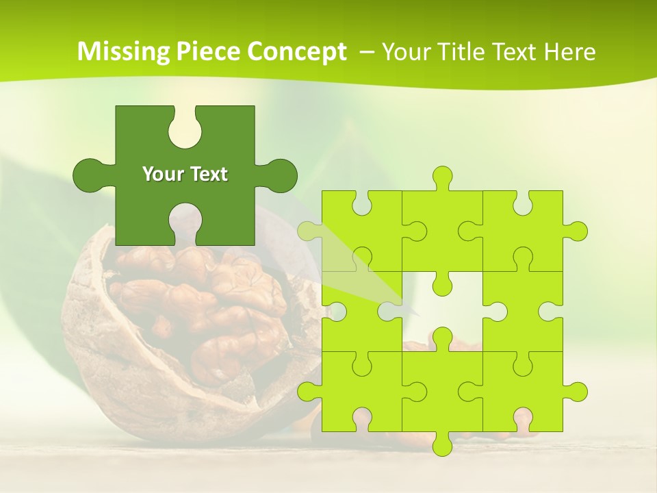 Walnuts And Leaves On A Table With A Green Background PowerPoint Template