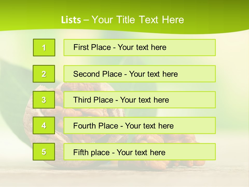 Walnuts And Leaves On A Table With A Green Background PowerPoint Template