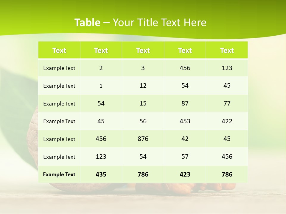 Walnuts And Leaves On A Table With A Green Background PowerPoint Template