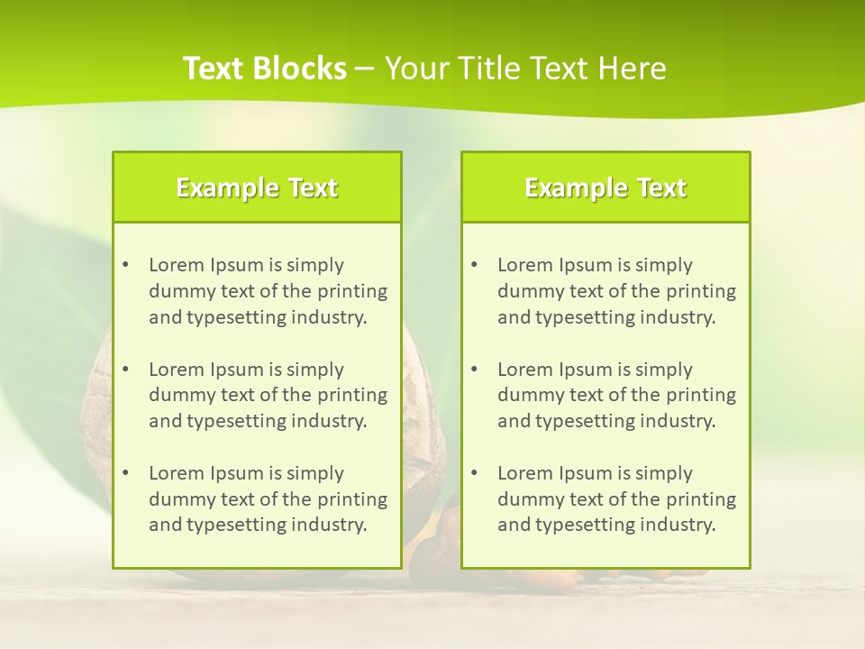 Walnuts And Leaves On A Table With A Green Background PowerPoint Template