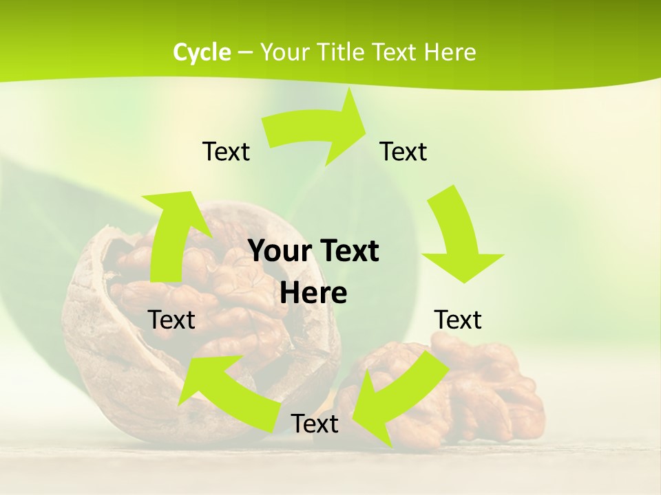 Walnuts And Leaves On A Table With A Green Background PowerPoint Template