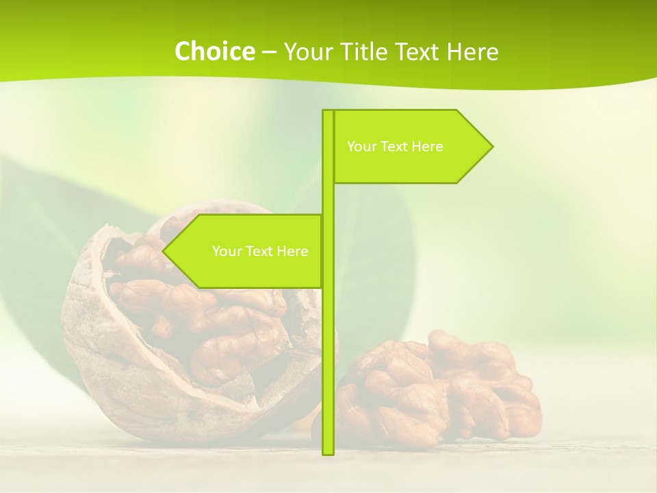 Walnuts And Leaves On A Table With A Green Background PowerPoint Template