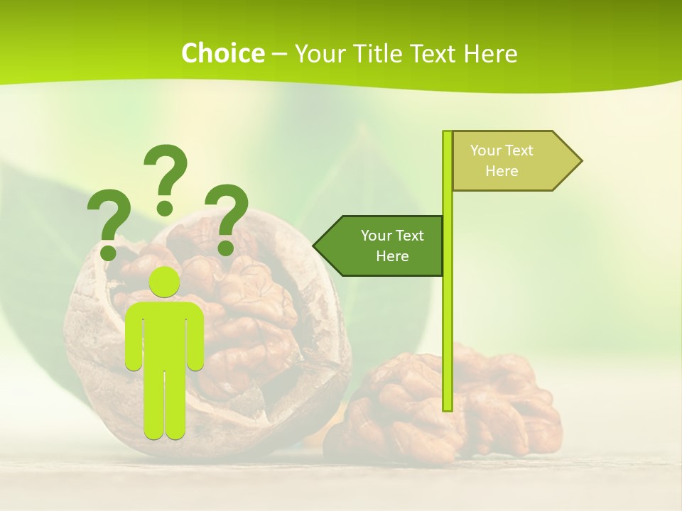 Walnuts And Leaves On A Table With A Green Background PowerPoint Template