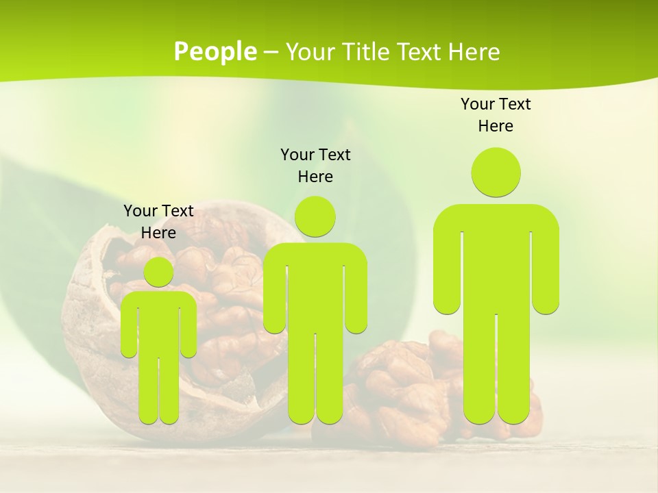 Walnuts And Leaves On A Table With A Green Background PowerPoint Template