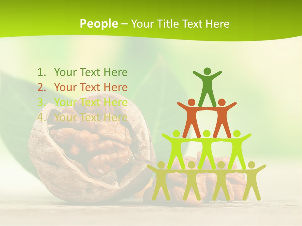 Walnuts And Leaves On A Table With A Green Background PowerPoint Template