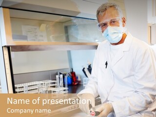 A Man In A Lab Coat And Face Mask PowerPoint Template