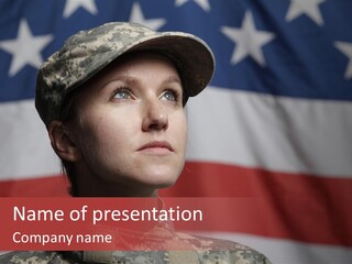 Military Invasion Female Soldier Flag PowerPoint Template