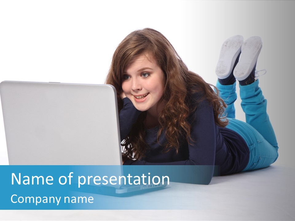 Indoor Blue Eyes Female PowerPoint Template